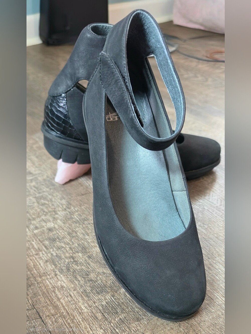 Dansko Jenna Wedge Ankle Strap Mary Jane Women's 8 Black Suede Leather Snakeskin